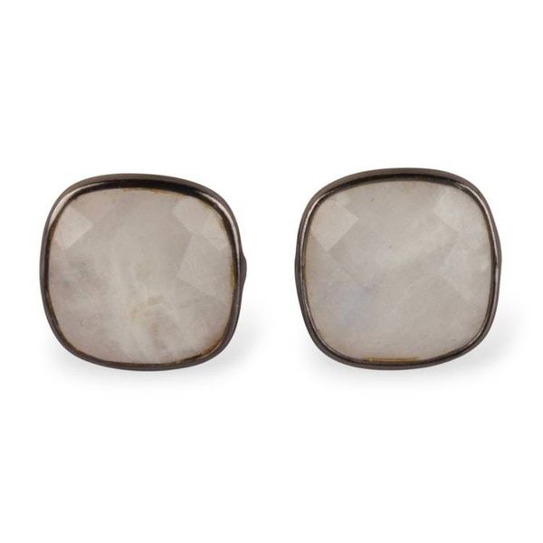 Alternate image for Checkerboard Rainbow Moonstone Sterling Silver Stud Earrings Moonlit Glow