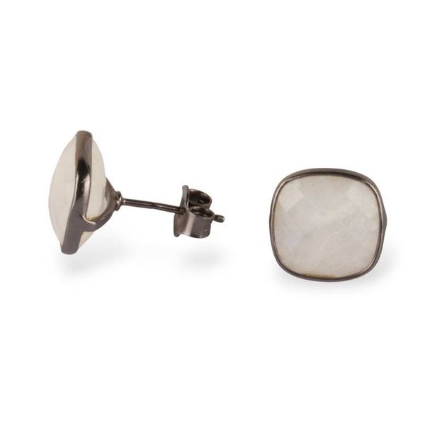 Alternate image for Checkerboard Rainbow Moonstone Sterling Silver Stud Earrings Moonlit Glow