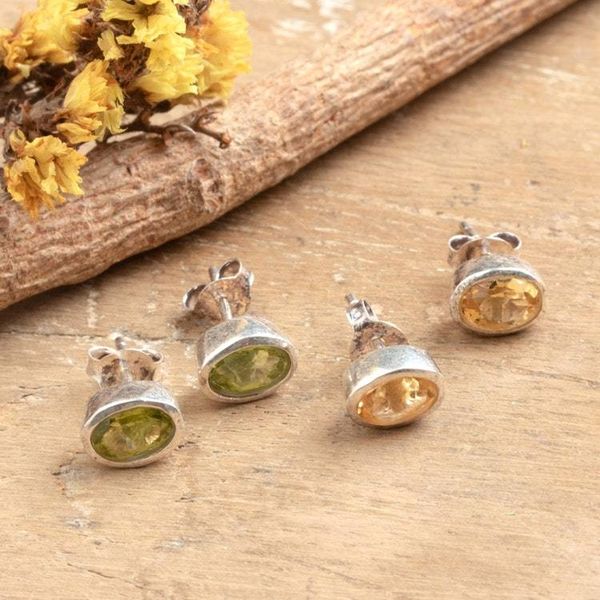 Alternate image for Birthstone Set of 2 Faceted Citrine and Peridot Stud Earring Fortunate Duo