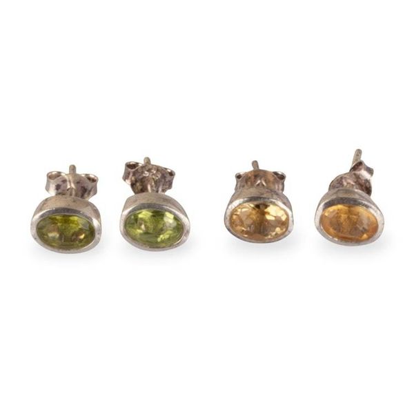 Alternate image for Birthstone Set of 2 Faceted Citrine and Peridot Stud Earring Fortunate Duo