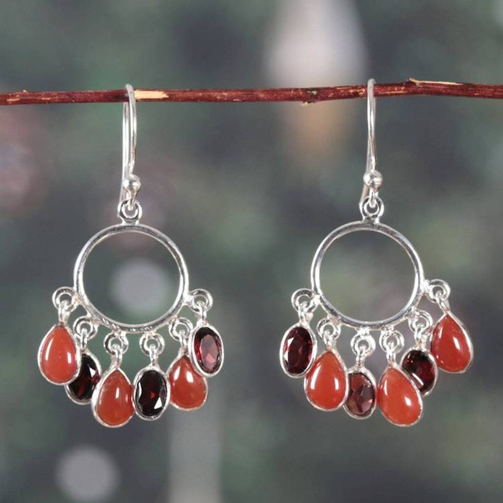 Natural 3-Carat Carnelian and Garnet Chandelier Earrings 'Under The Fire'