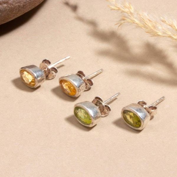 Alternate image for Birthstone Set of 2 Faceted Citrine and Peridot Stud Earring Fortunate Duo