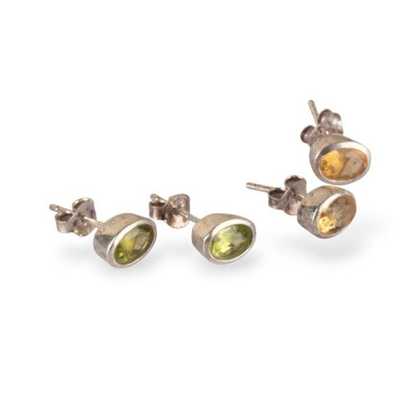 Alternate image for Birthstone Set of 2 Faceted Citrine and Peridot Stud Earring Fortunate Duo