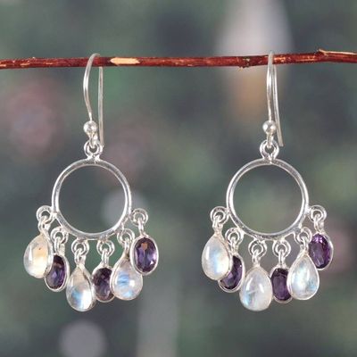 Primary image for 3-Carat Rainbow Moonstone and Amethyst Chandelier Earrings Under The Magic
