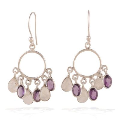 Alternate image for 3-Carat Rainbow Moonstone and Amethyst Chandelier Earrings Under The Magic