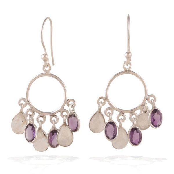 Alternate image for 3-Carat Rainbow Moonstone and Amethyst Chandelier Earrings Under The Magic