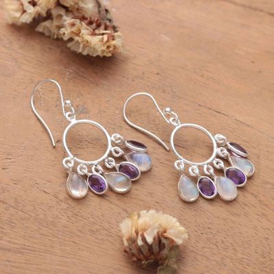 Alternate image for 3-Carat Rainbow Moonstone and Amethyst Chandelier Earrings Under The Magic