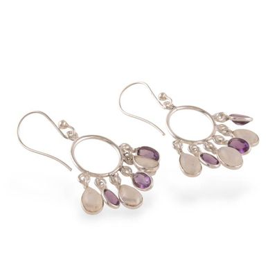 Alternate image for 3-Carat Rainbow Moonstone and Amethyst Chandelier Earrings Under The Magic