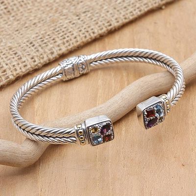 Alternate image for Artisan Crafted Sterling Silver Cuff Bracelet with Gemstones Sukawati Bright