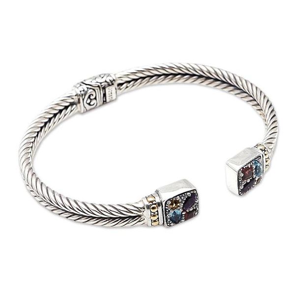 Alternate image for Artisan Crafted Sterling Silver Cuff Bracelet with Gemstones Sukawati Bright