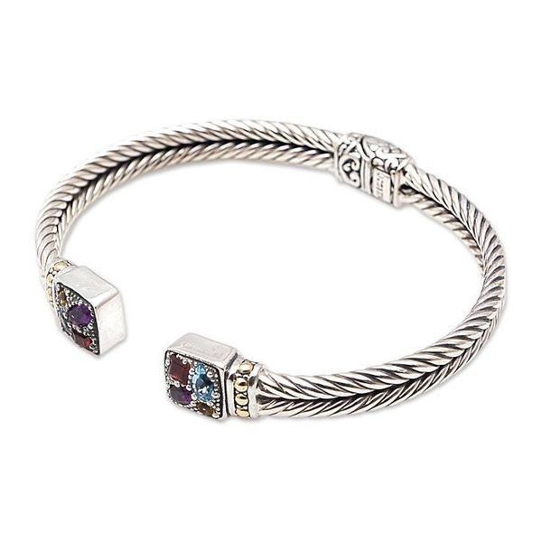 Alternate image for Artisan Crafted Sterling Silver Cuff Bracelet with Gemstones Sukawati Bright