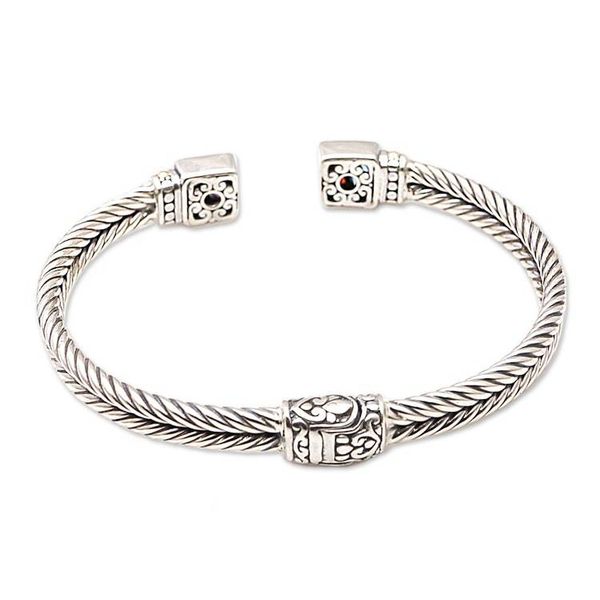 Alternate image for Artisan Crafted Sterling Silver Cuff Bracelet with Gemstones Sukawati Bright