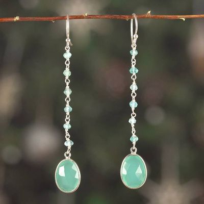 Primary image for Sterling Silver Dangle Earrings with 14 Chalcedony Gemstones Shimmering Aqua