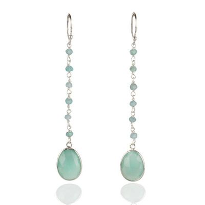 Alternate image for Sterling Silver Dangle Earrings with 14 Chalcedony Gemstones Shimmering Aqua