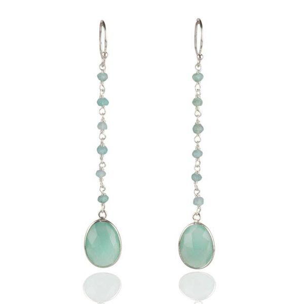Alternate image for Sterling Silver Dangle Earrings with 14 Chalcedony Gemstones Shimmering Aqua