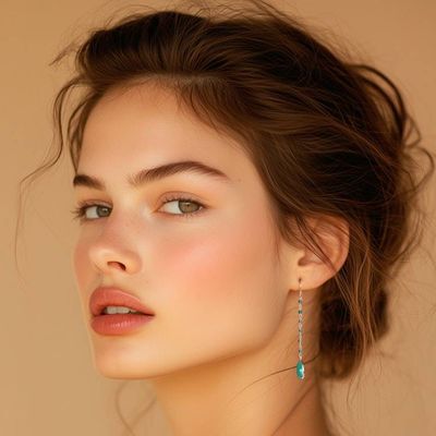 Alternate image for Sterling Silver Dangle Earrings with 14 Chalcedony Gemstones Shimmering Aqua