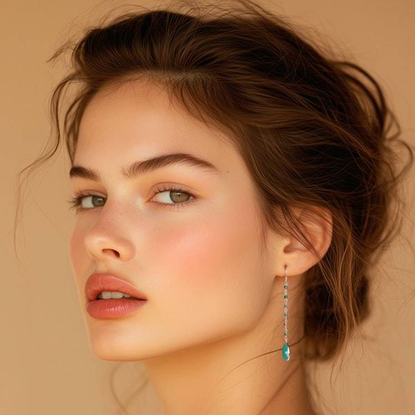 Alternate image for Sterling Silver Dangle Earrings with 14 Chalcedony Gemstones Shimmering Aqua