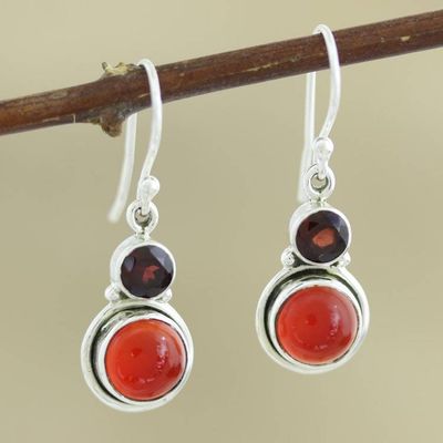 Primary image for Artisan Made Garnet and Carnelian Gemstone Dangle Earrings Charming Pair in Red
