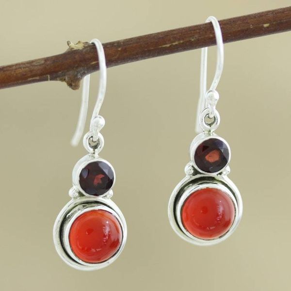 Alternate image for Artisan Made Garnet and Carnelian Gemstone Dangle Earrings Charming Pair in Red