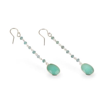 Alternate image for Sterling Silver Dangle Earrings with 14 Chalcedony Gemstones Shimmering Aqua