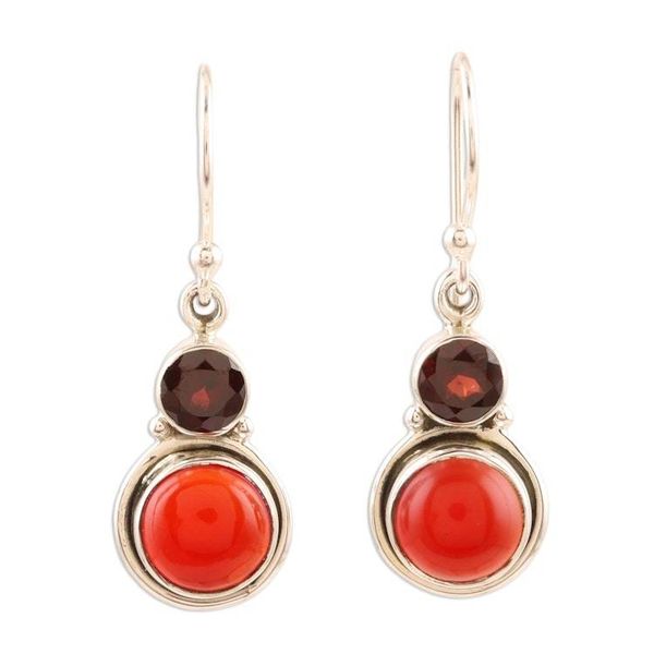 Alternate image for Artisan Made Garnet and Carnelian Gemstone Dangle Earrings Charming Pair in Red