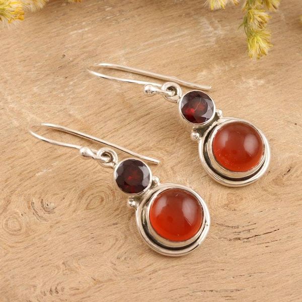 Alternate image for Artisan Made Garnet and Carnelian Gemstone Dangle Earrings Charming Pair in Red