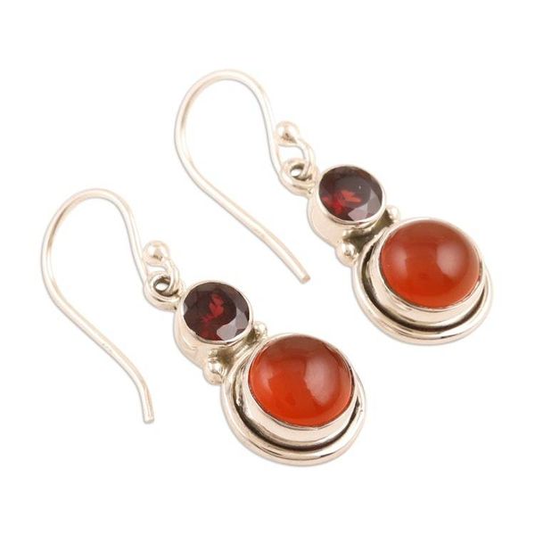 Alternate image for Artisan Made Garnet and Carnelian Gemstone Dangle Earrings Charming Pair in Red