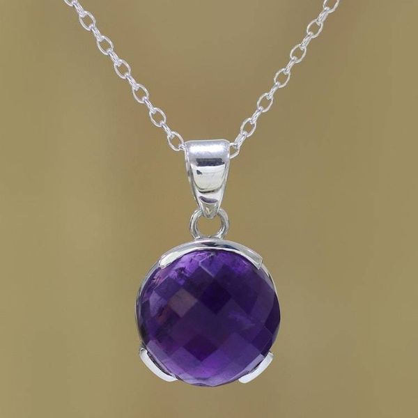 Alternate image for Amethyst and Sterling Silver Pendant Necklace from India Dazzling Purple