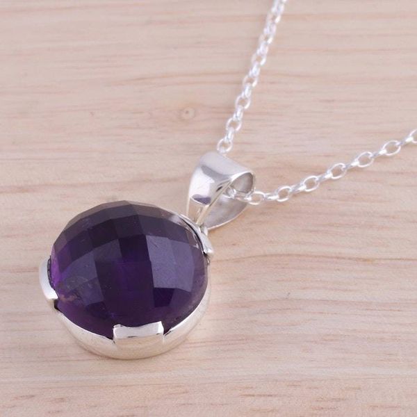 Alternate image for Amethyst and Sterling Silver Pendant Necklace from India Dazzling Purple
