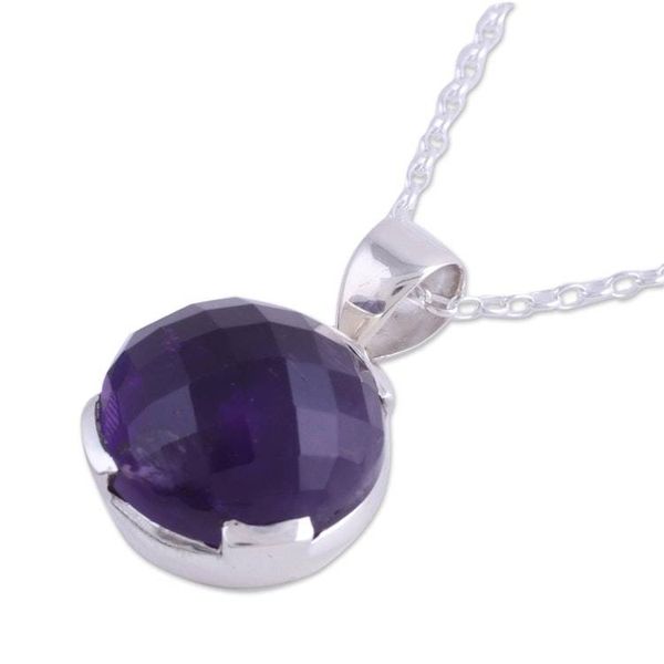 Alternate image for Amethyst and Sterling Silver Pendant Necklace from India Dazzling Purple