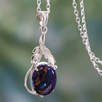 Primary image for Sterling Silver Necklace with Comp Turquoise Leafy Pendant Mystic Treasure