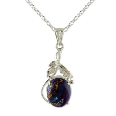 Alternate image for Sterling Silver Necklace with Comp Turquoise Leafy Pendant Mystic Treasure