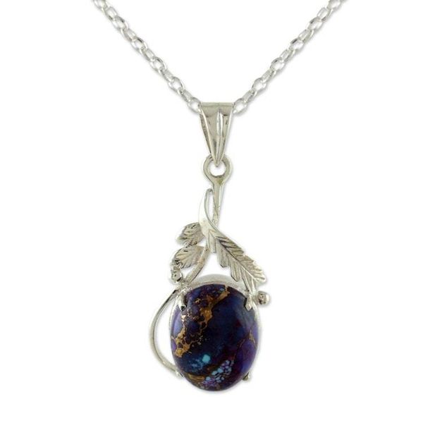 Alternate image for Sterling Silver Necklace with Comp Turquoise Leafy Pendant Mystic Treasure