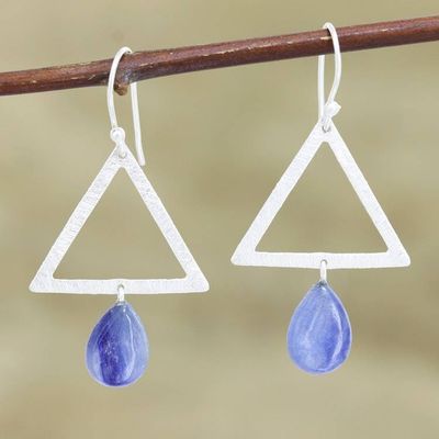 Primary image for Kyanite and Sterling Silver Triangle Dangle Earrings Blue Triangle