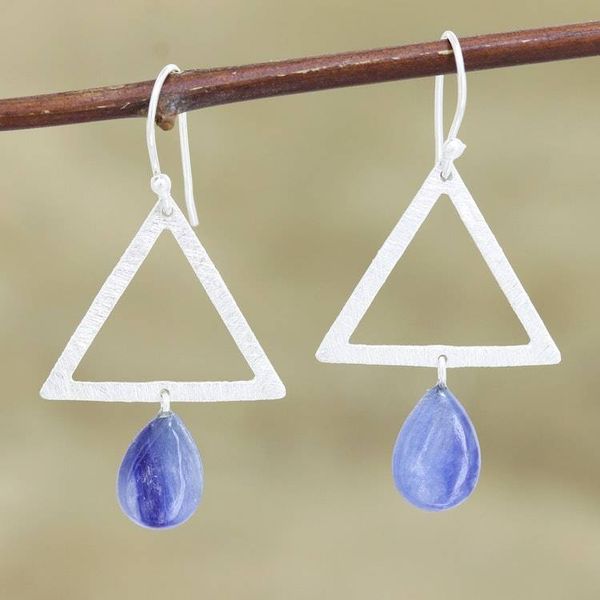 Alternate image for Kyanite and Sterling Silver Triangle Dangle Earrings Blue Triangle
