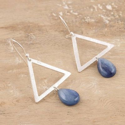 Alternate image for Kyanite and Sterling Silver Triangle Dangle Earrings Blue Triangle