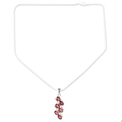 Alternate image for Garnet Pendant Necklace Handmade in Sterling Silver India Sky Fire