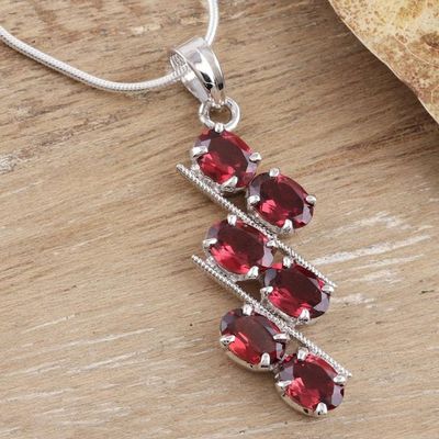 Alternate image for Garnet Pendant Necklace Handmade in Sterling Silver India Sky Fire