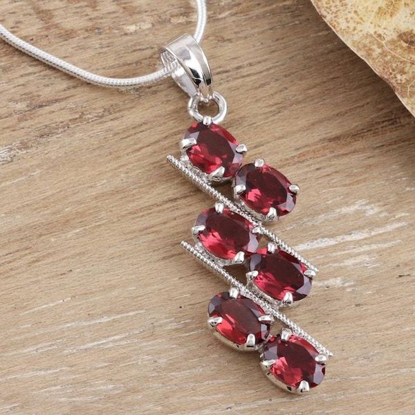 Alternate image for Garnet Pendant Necklace Handmade in Sterling Silver India Sky Fire