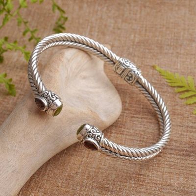 Alternate image for Indonesian Sterling Silver Cuff with Four Gemstones Sukawati Glamour