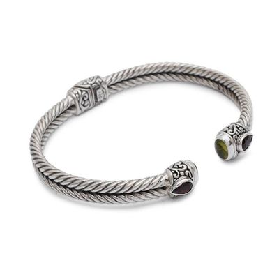 Alternate image for Indonesian Sterling Silver Cuff with Four Gemstones Sukawati Glamour
