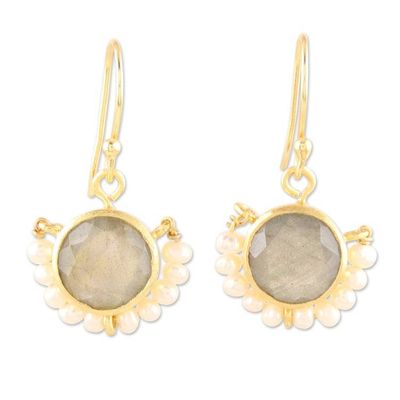 Alternate image for Gold-Plated Labradorite and Pearl Dangle Earrings Passing Fancy