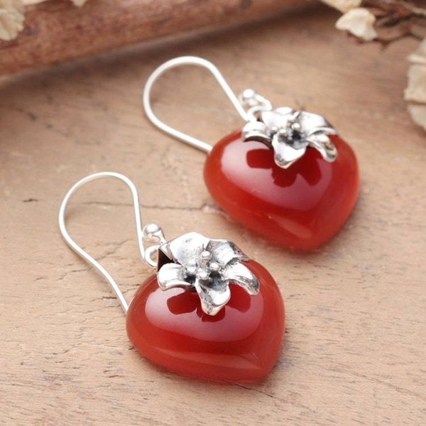 Alternate image for Romantic Floral Natural Carnelian Cabochon Dangle Earrings Heartfelt Autumn