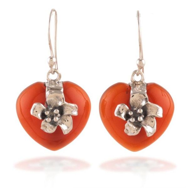 Alternate image for Romantic Floral Natural Carnelian Cabochon Dangle Earrings Heartfelt Autumn