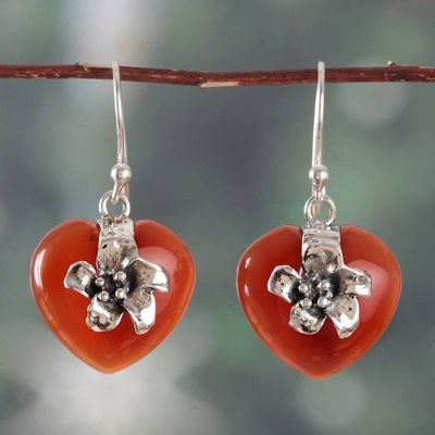 Alternate image for Romantic Floral Natural Carnelian Cabochon Dangle Earrings Heartfelt Autumn