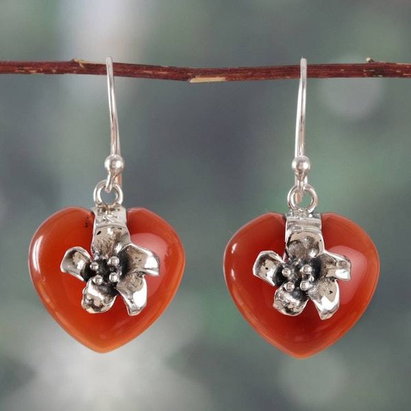 Alternate image for Romantic Floral Natural Carnelian Cabochon Dangle Earrings Heartfelt Autumn