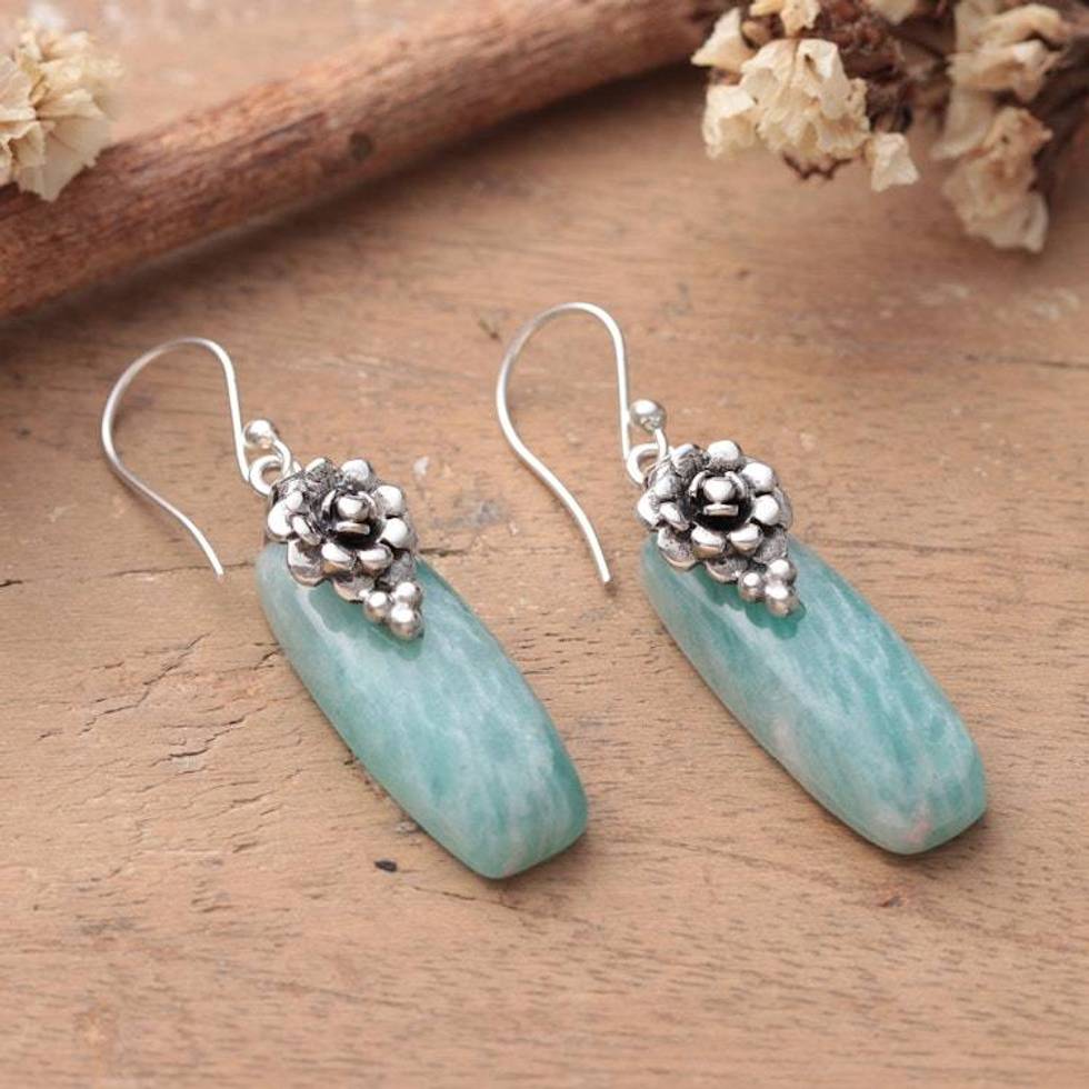 Spring-Inspired Agate and Sterling Silver Dangle Earrings 'Tranquil Petals'