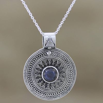 Alternate image for Sterling Silver Medallion Pendant with Labradorite Cabochon Lunar Love