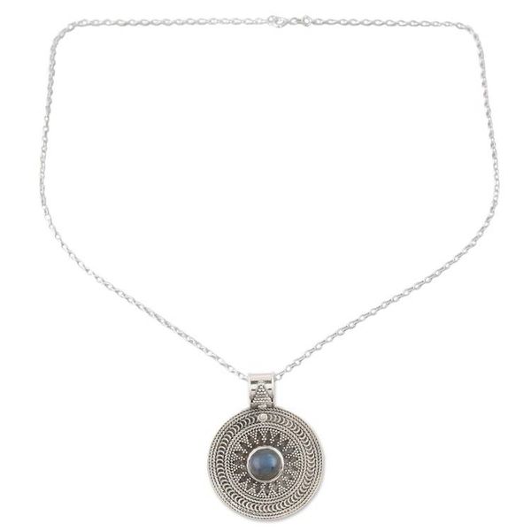 Alternate image for Sterling Silver Medallion Pendant with Labradorite Cabochon Lunar Love