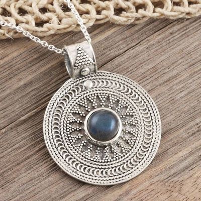 Alternate image for Sterling Silver Medallion Pendant with Labradorite Cabochon Lunar Love